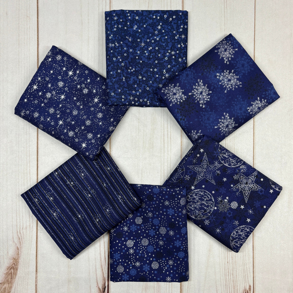 We Love Christmas Metallic Blue Stash Builder Bundle Fabrics Stof   