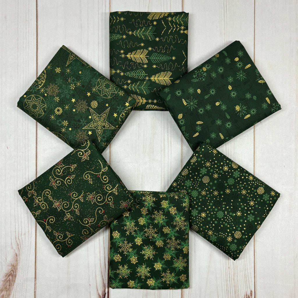 We Love Christmas Metallic Green Stash Builder Bundle Fabrics Stof   