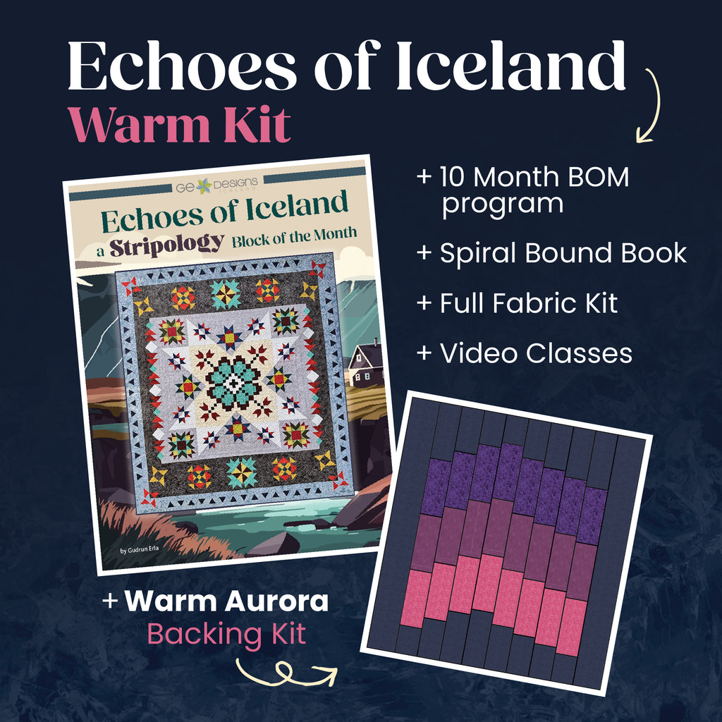 Echoes of Iceland BOM - Complete Kit (Fabric, Book, & Video Classes) Book GE Designs Warm Aurora Kit