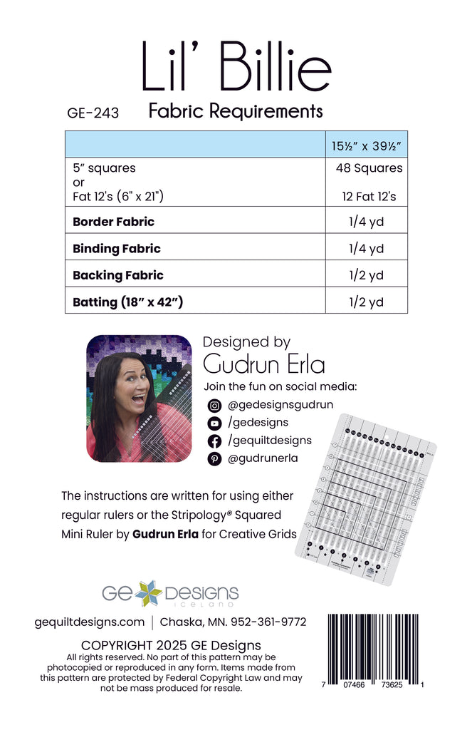Lil' Billie - PDF Table Runner Pattern 243 Pattern GE Designs