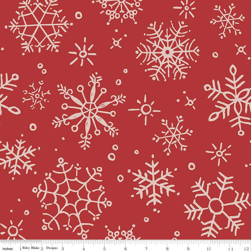Magical Winterland Snowflakes Barn Red 108" Wide Backing Fabric - WB14949 - 3 YARD CUT - Riley Blake Designs Fabrics Riley Blake