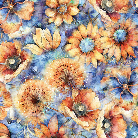 Midnight Blooms Packed Floral Blue 30616B - 108" Wide 1 YARD Fabrics QT Fabrics   