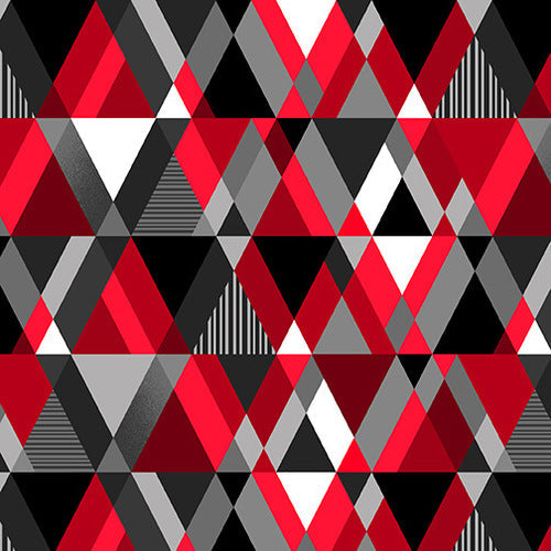 Modern Pyramids Black Red White 2705W-99, 108" Wide - 3 YARD Fabrics Henry Glass   