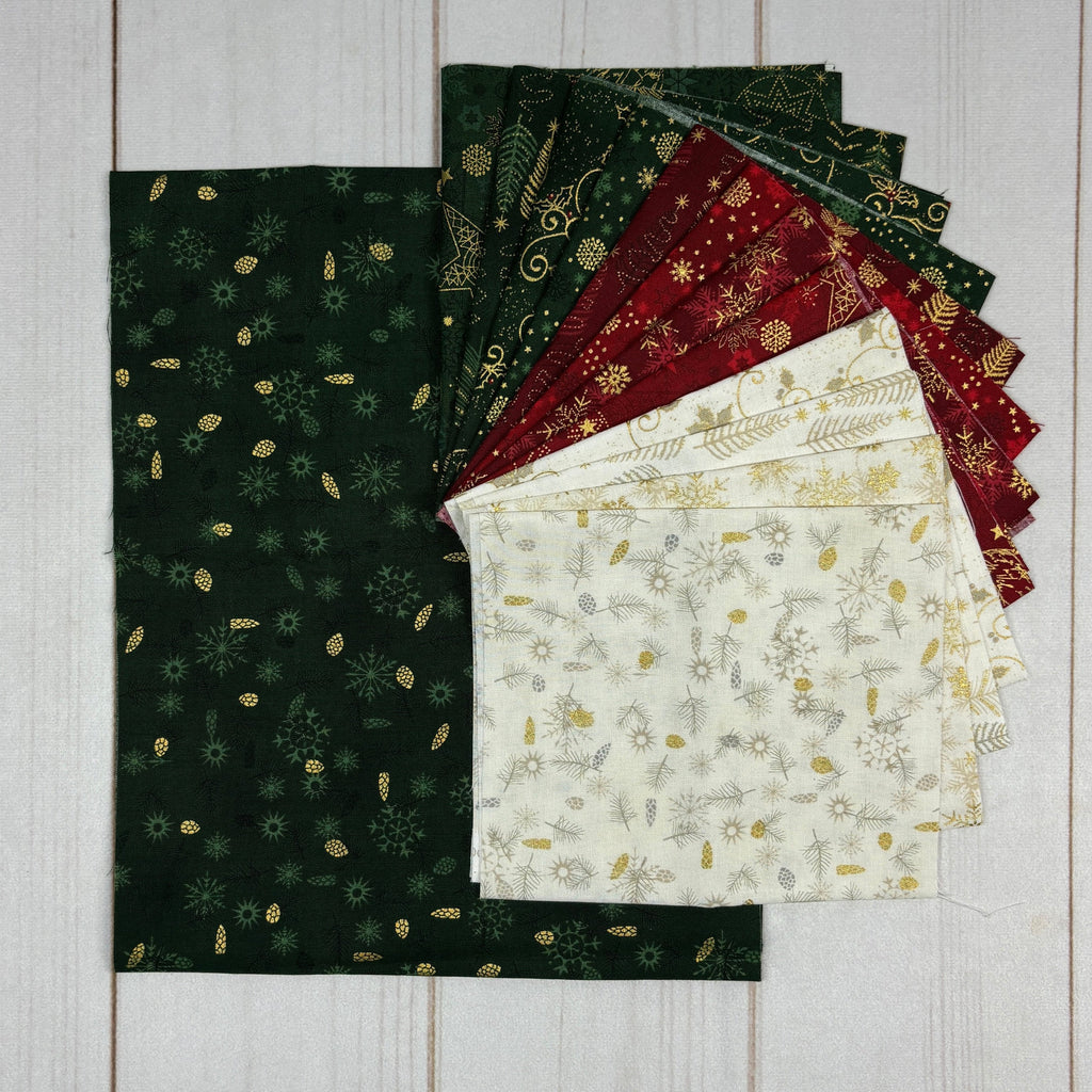 We Love Christmas Metallic Red & Green Lil' Bundle Fabrics Stof   