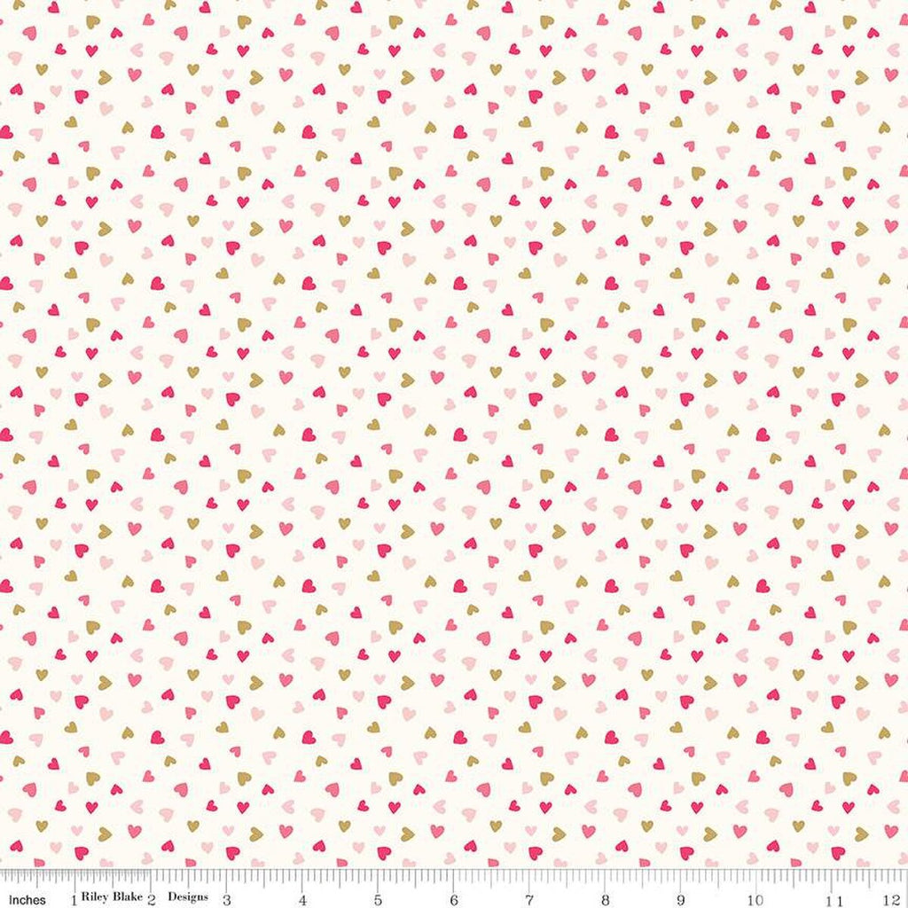 Sweetheart Heart Toss Cream Sparkle SC15505C Fabrics Riley Blake   