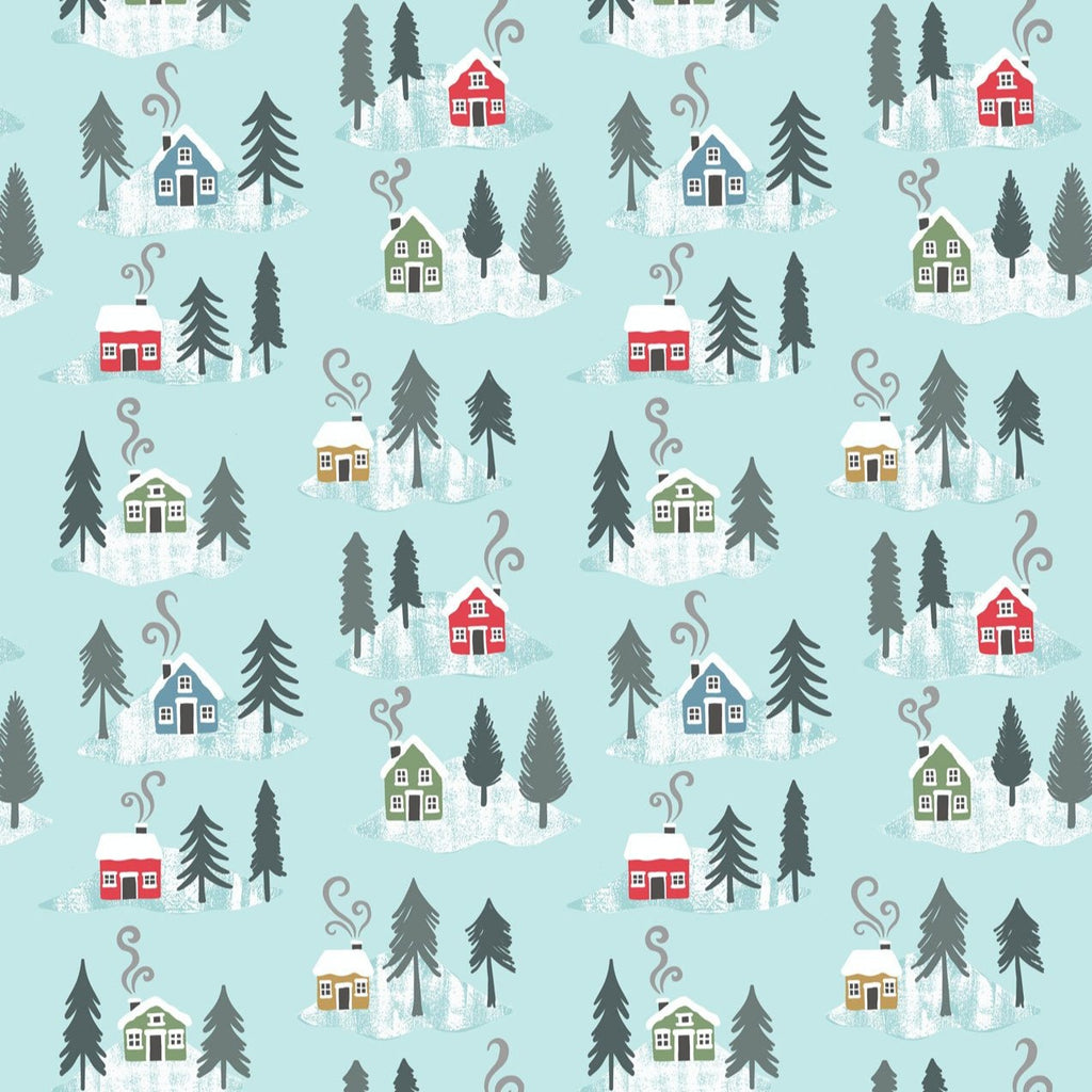 Snow Day Flannel Houses Icy Blue F36.2 Fabrics Lewis & Irene   