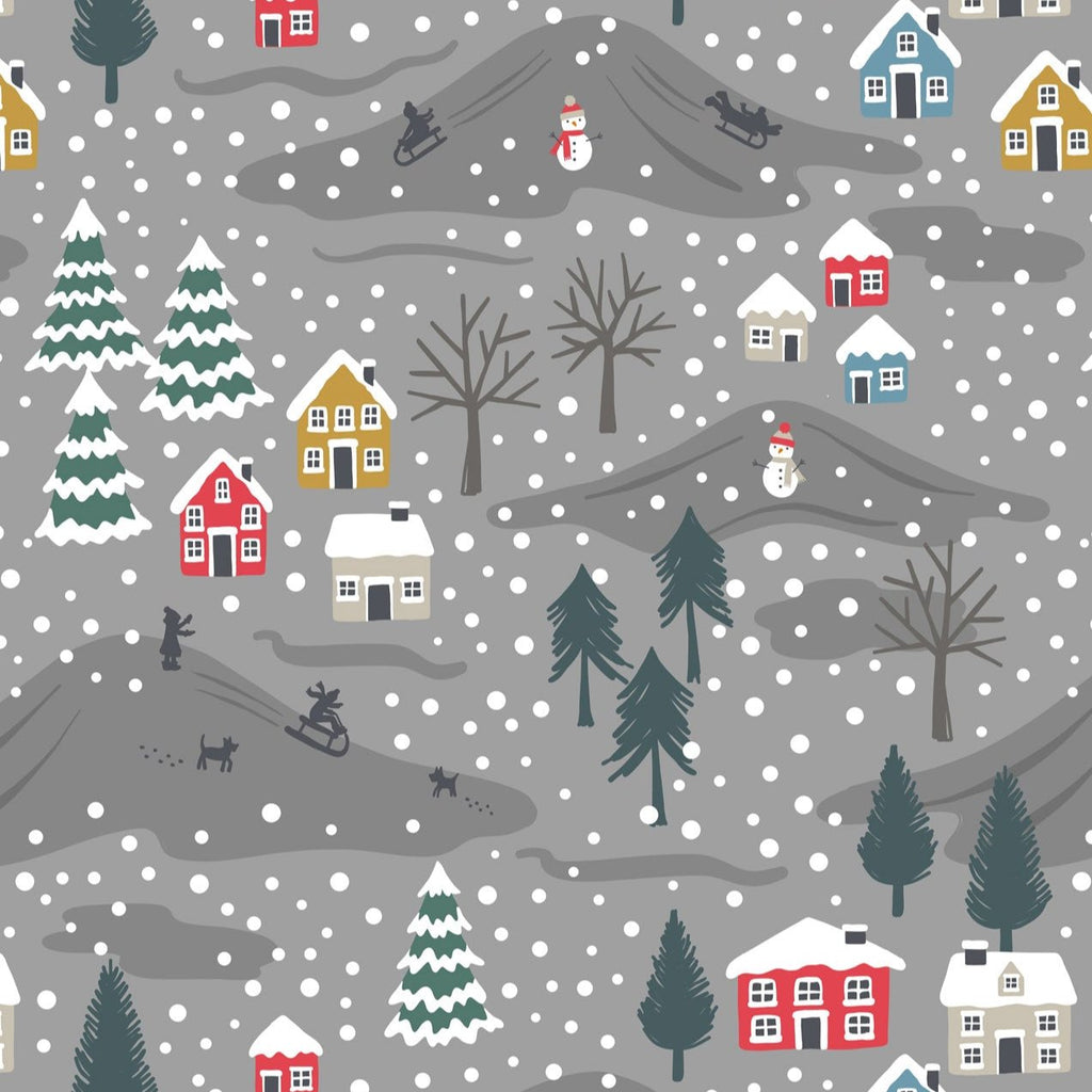 Snow Day Snow Grey Flannel F34.3 Fabrics Lewis & Irene   