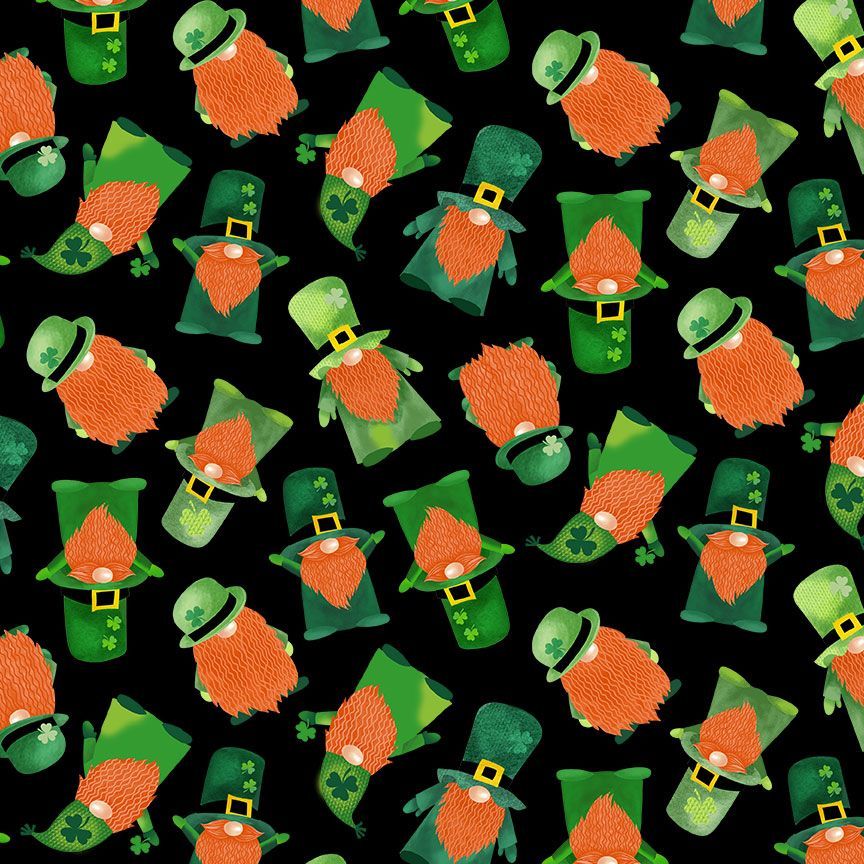 Tossed St. Patrick's Gnomes Black CD2380 Fabrics Timeless Treasures   