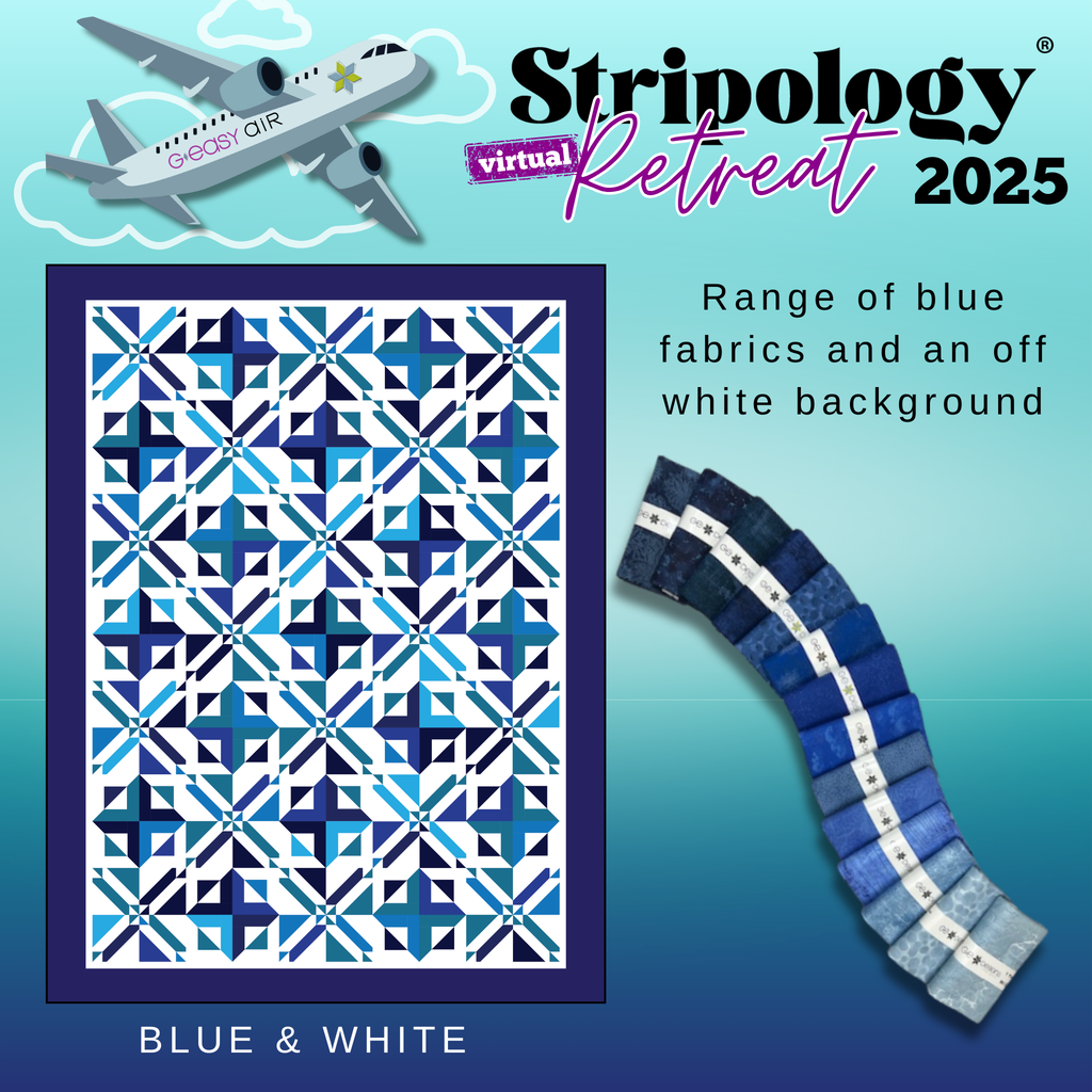 INTERNATIONAL Stripology Virtual Retreat 2025 Session 1 - BOX Fabrics GE Designs Retreat 2025 Kit - Blue and White