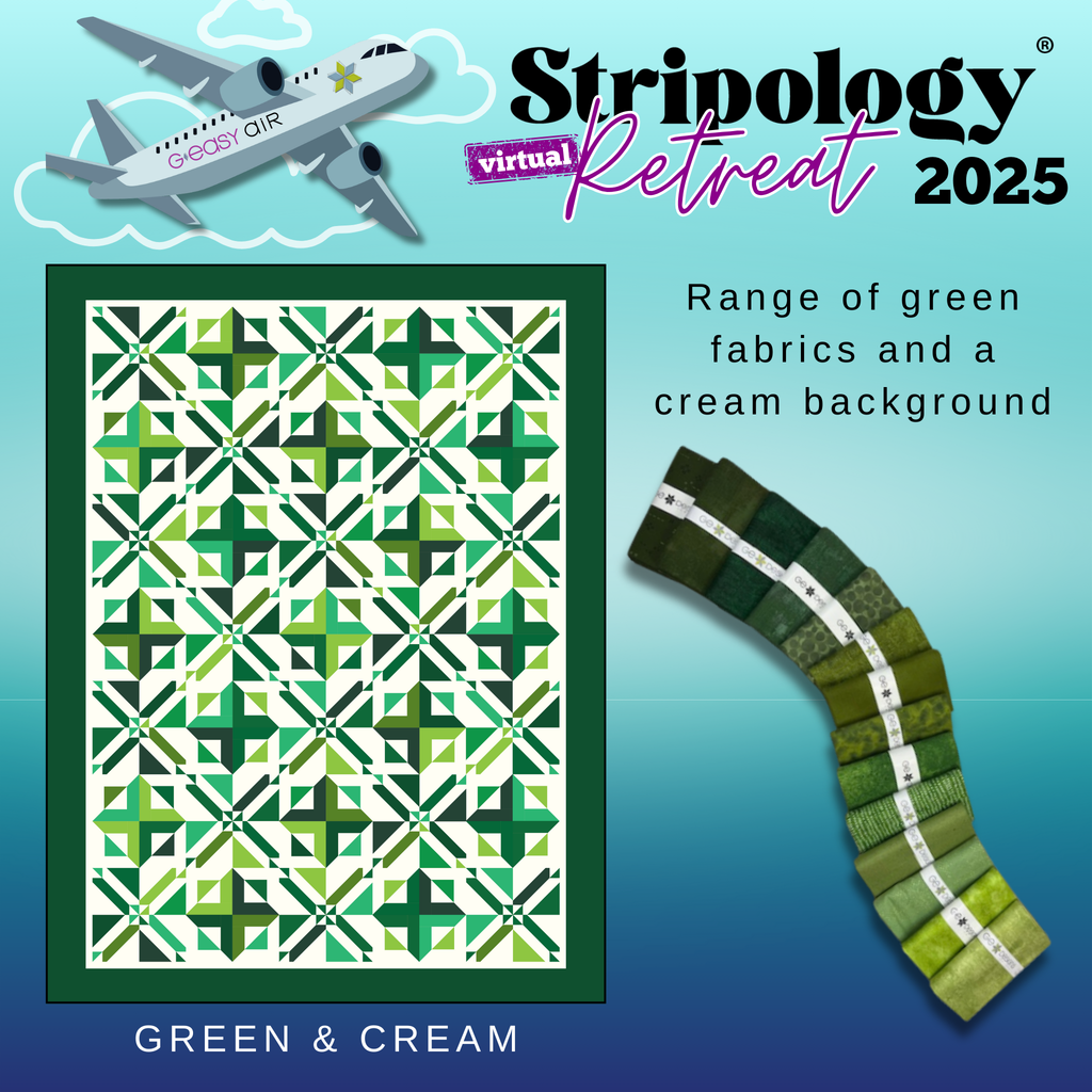 INTERNATIONAL Stripology Virtual Retreat 2025 Session 1 - BOX Fabrics GE Designs Retreat 2025 Kit - Green and Cream