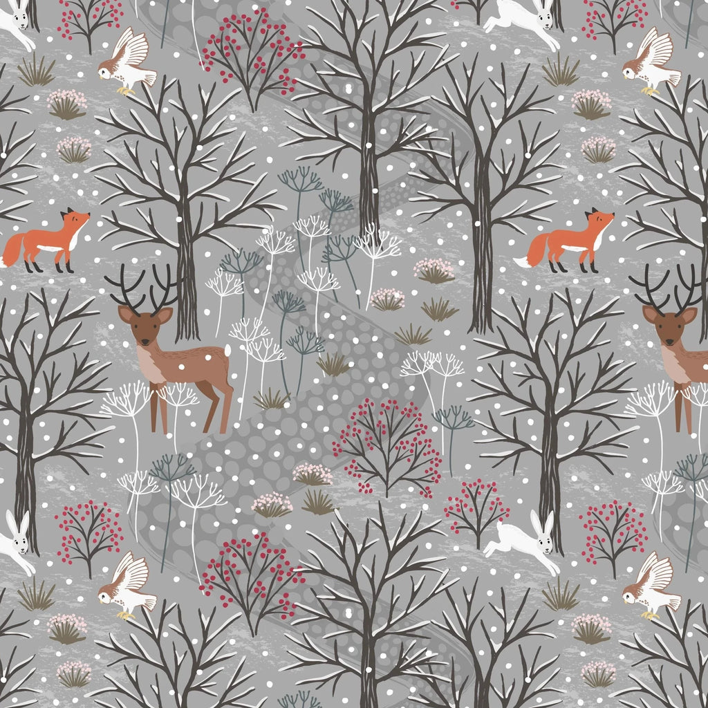 Winter in Bluebell Woods Winter Woods Grey Flannel F42.1 Fabrics Lewis & Irene   