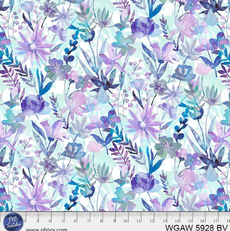 P&B Textiles Whispering Garden Watercolor Floral Purple 108" Wide Backing Fabric - WGAW05928-BV - 3 YARD Fabrics P&B Textiles