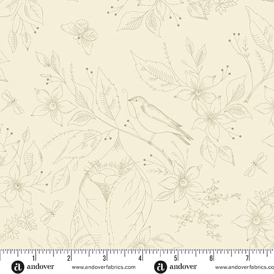 Sewing Bird Cream 108" Wide Backing Fabric - AW1681-L - 3 YARD CUT - Andover Fabrics Fabrics Andover Fabrics