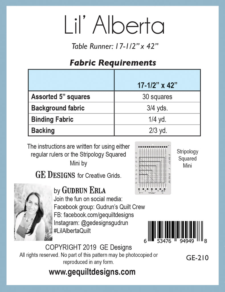 Lil' Alberta - PDF Table runner pattern 210 Pattern GE Designs   