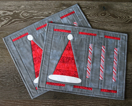 Santa's Hat Place Mats, a finished Quilt As You Go project
