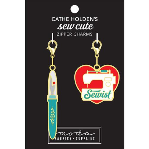 Seam Ripper & Sewist Heart Zipper Pulls CH108 Bag Making Moda Fabrics   